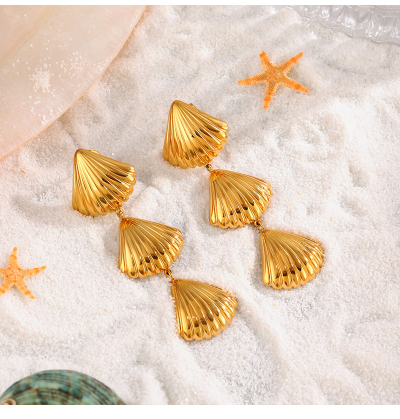 Casual Occasion 304 Stainless Steel Material 1 Pair Marine Style Simple Style Shell Plating 304 Stainless Steel Drop Earrings
