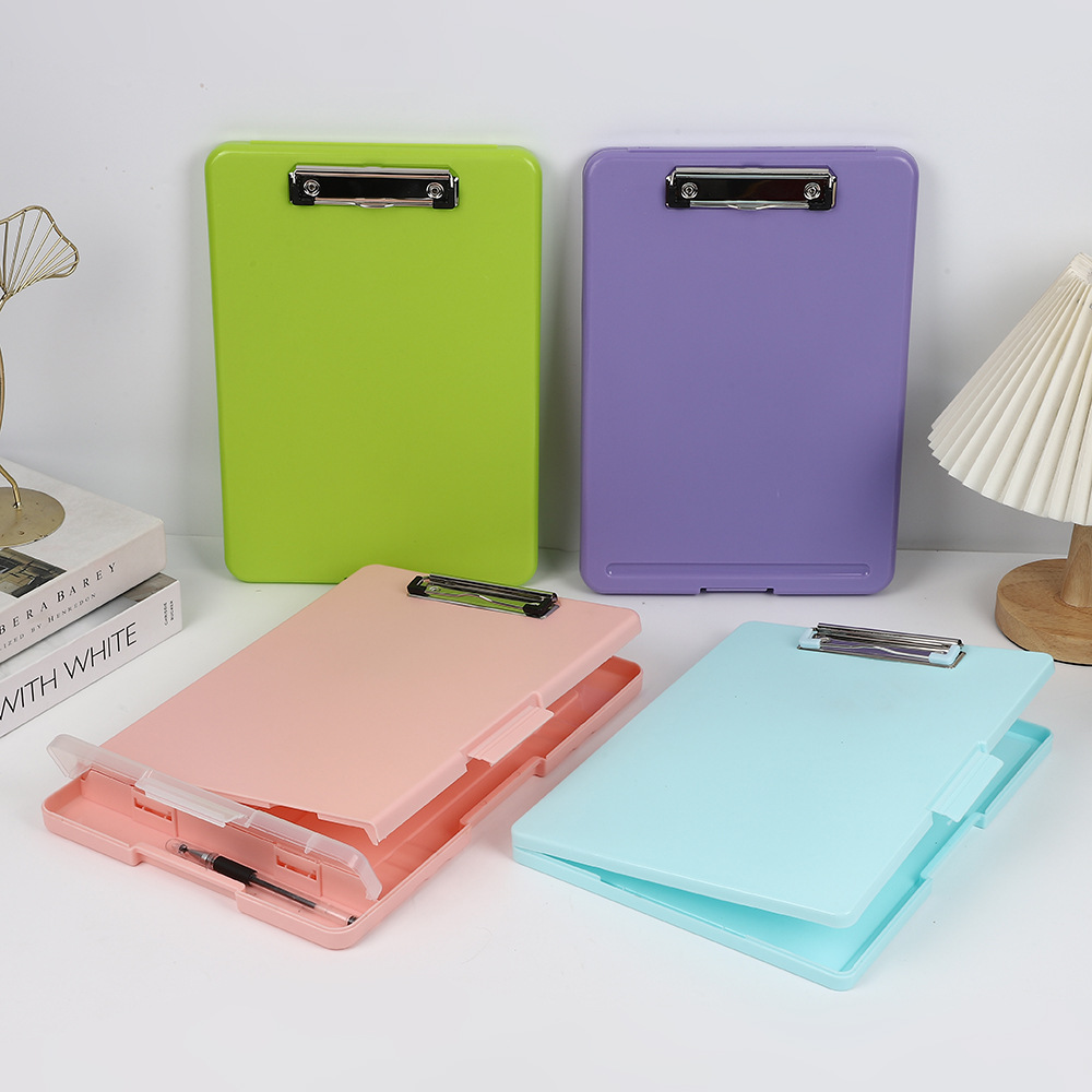 Caja de archivos impermeable a4 con bolígrafo tablero de escritura multifuncional caja de archivos de papel abrazadera de tablero de escritura de plástico