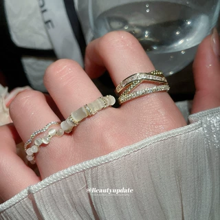 锆石猫眼石竹节开口戒指小众高级感食指戒复古时尚气质百搭指环女