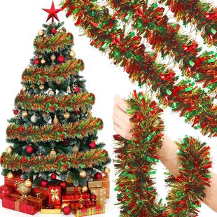 Cross-border hot sale 2 meters encryption 9cm Christmas decoration color bar gold red green bubble silk flower wool top holiday ribbon