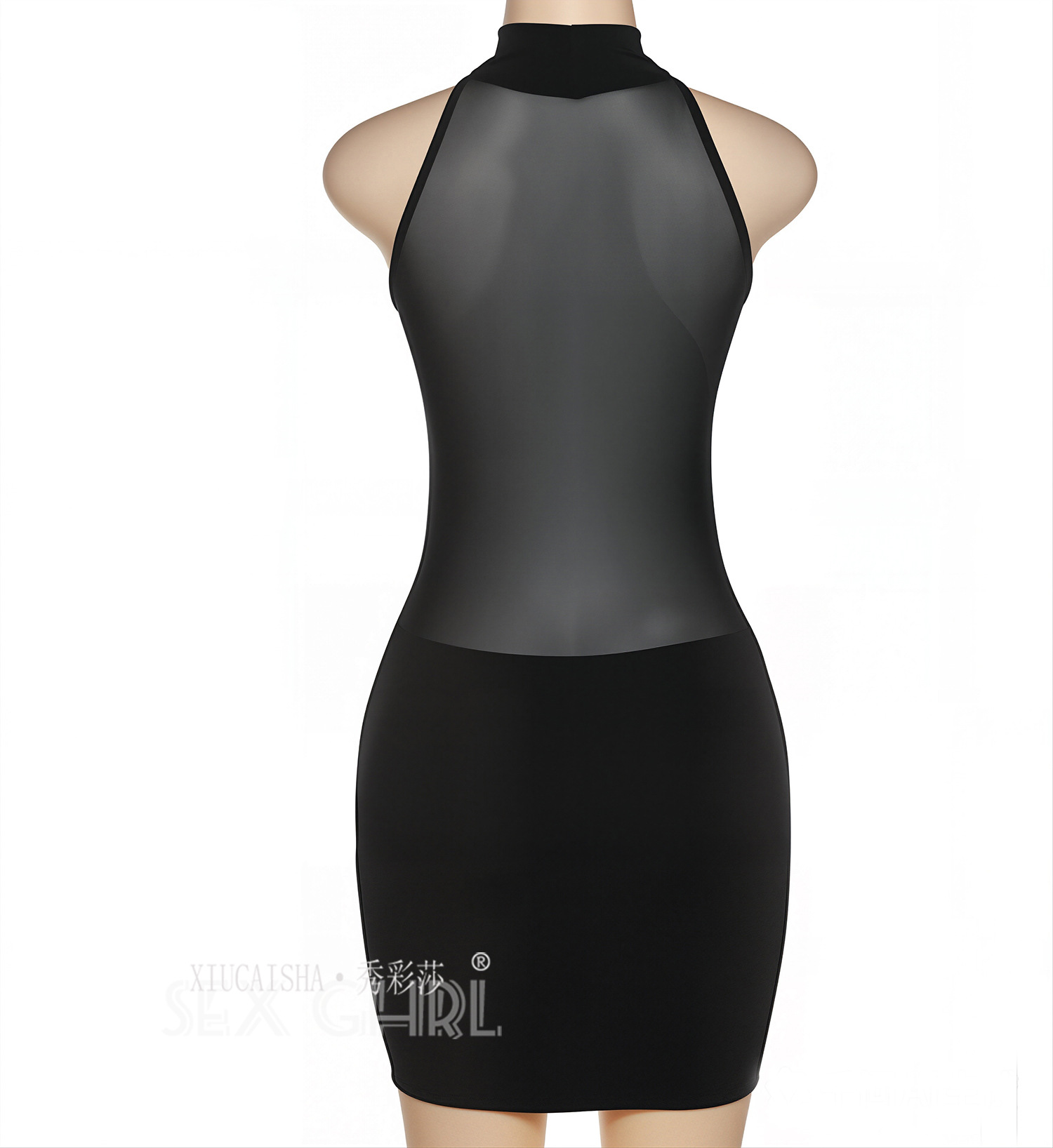 See-Through Mesh Babydoll Set with Skirt and Black Lace Blindfold, One Size — detail image 15