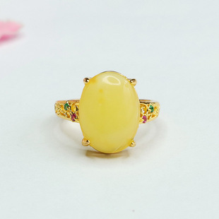 Xinyu natural beeswax ring yellow honey amber ring ring female retro factory wholesale generation HP3082610