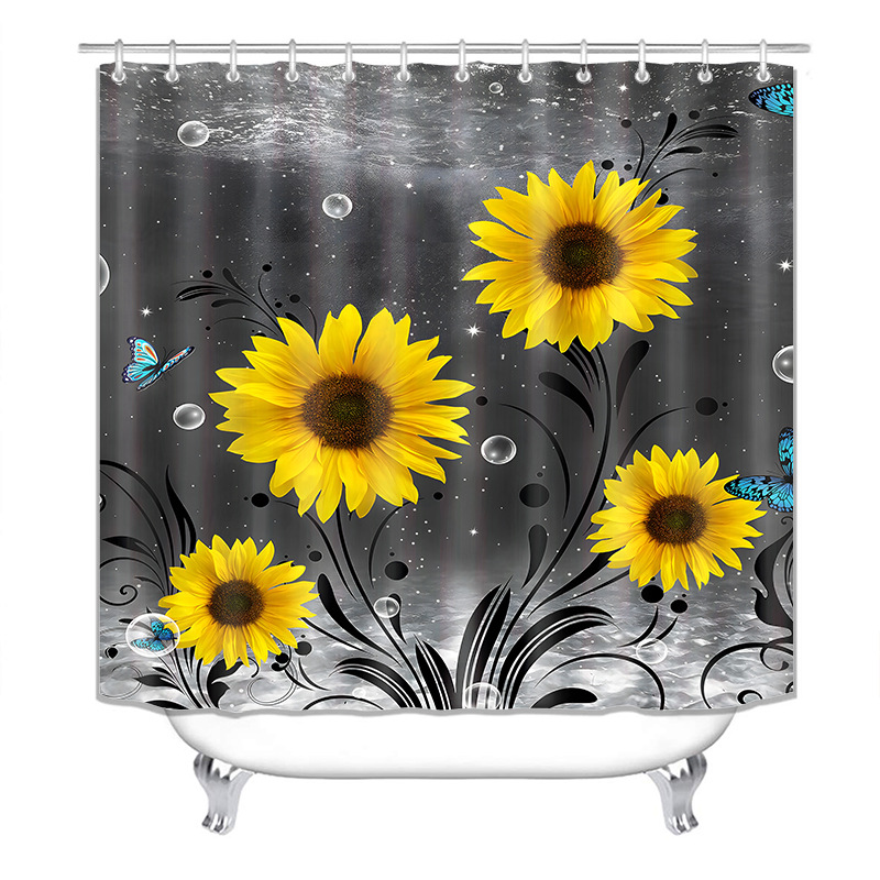 Fuente fábrica 3D Impresión digital Cortina de ducha ins Estilo nórdico flor ducha cortina conjunto de cuatro piezas libre tipo C anillo colgante 12