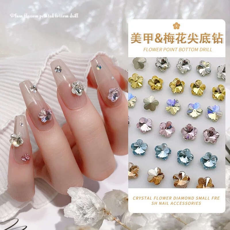 Nail Art Plum Blossom Pointed Diamond Super Flash Crystal Transparent Pink Champagne Nail Decoration Diamond Internet Celebrant Explosive Accessories