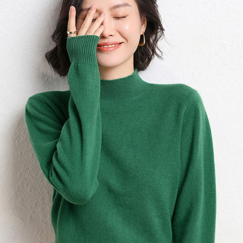 New autumn and winter half-turtleneck sweater for women, loose long-sleeved bottoming, pullover, large size knitted top