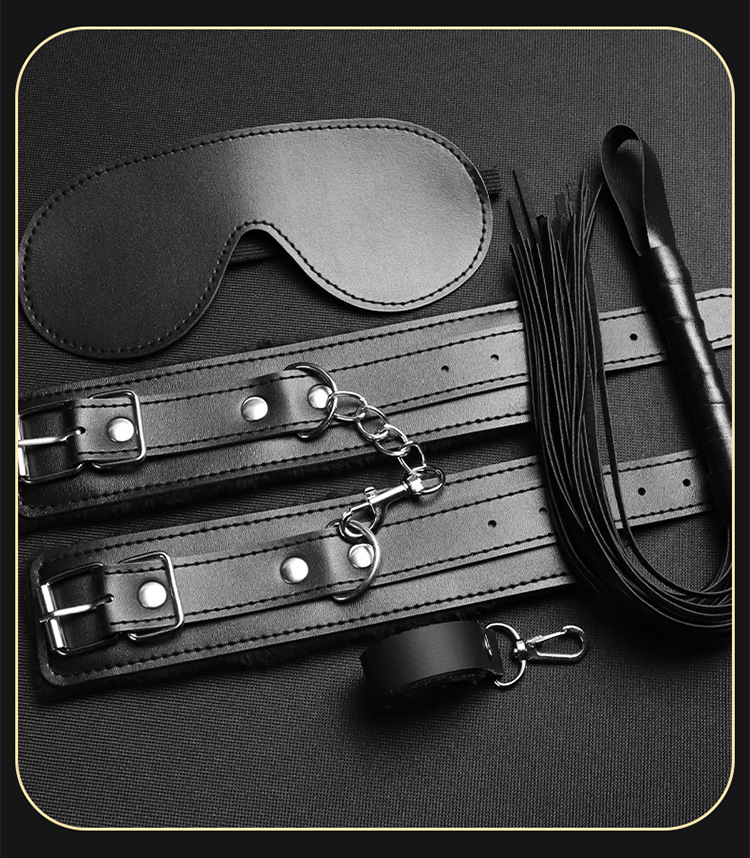 SM Bondage Kit with Handcuffs and Nipple Clamps, Black Faux Leather and Metal, Adult Couples Set — detail image 32