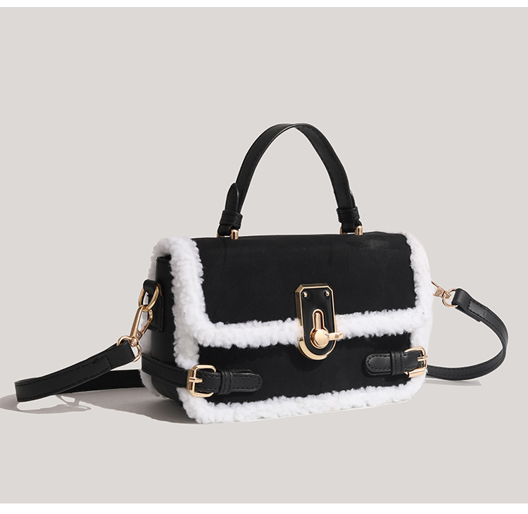 Women's genuine handbags for women 2024 plush lock small square bag high end versatile messenger bag_voghion.com