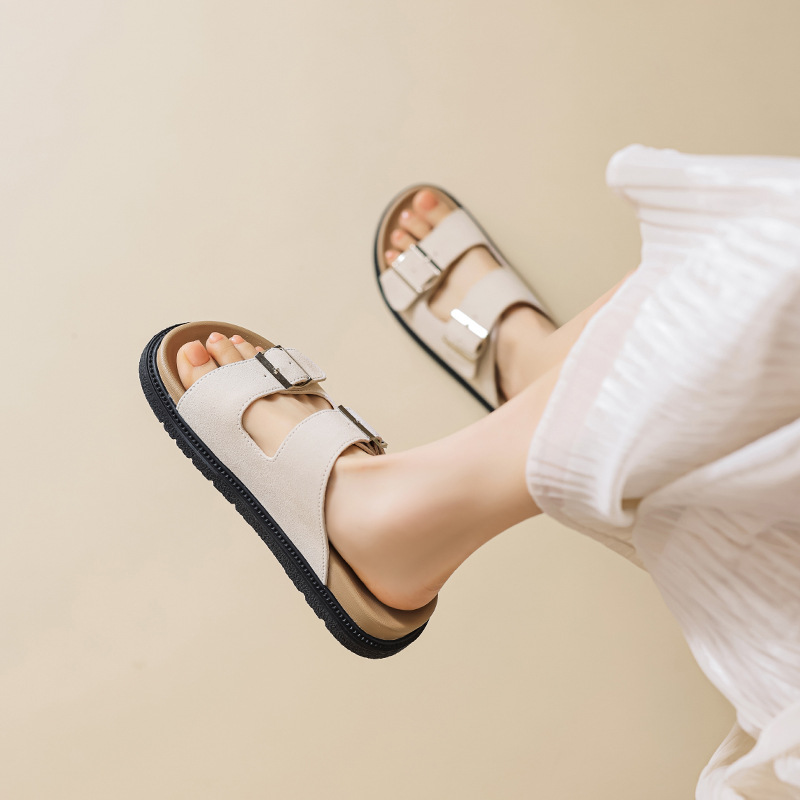 August Lion Denburken zapatillas mujer 2025 verano nuevo estilo exterior sandalias planas de fondo grueso sandalias de moda de playa