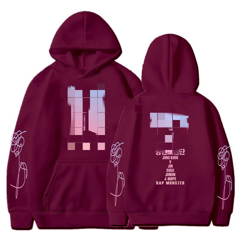 Bts Logo Hooded Sweatshirt, Spring and Autumn Fleece-Lined Loose Hoodie, Korean Celebrity Style Top Bts Logo Hooded Sweatshirt, Spring and Autumn Fleece-Lined Loose Hoodie, Korean Celebrity Style Top