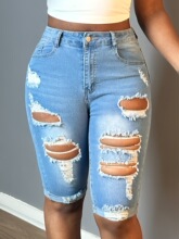 P 13878 Fashionable Distressed Denim Shorts ŷ���ƶ��̿�