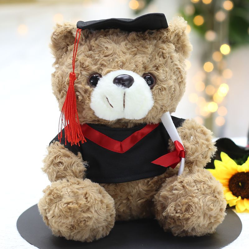 Venta al por mayor de uniformes de licenciatura, maestría, oso de doctorado, juguete de peluche, muñeca de oso graduado, muñeca de trapo impresa, regalo de graduación