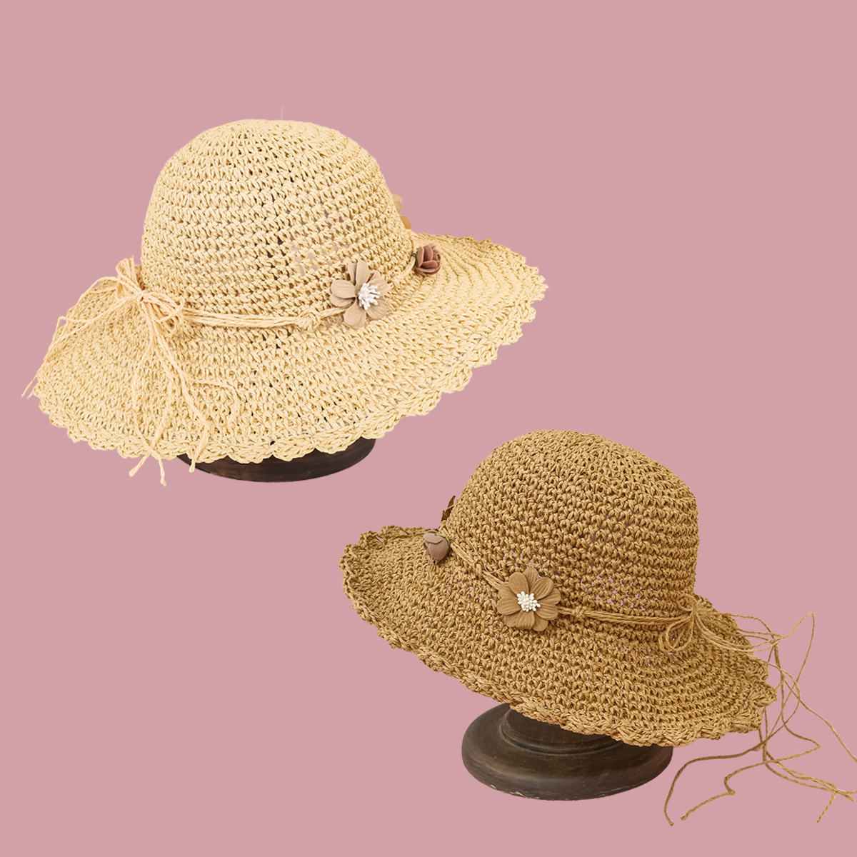 Fashion  Rose Breathable Wide-brimmed Straw Hat display picture 2