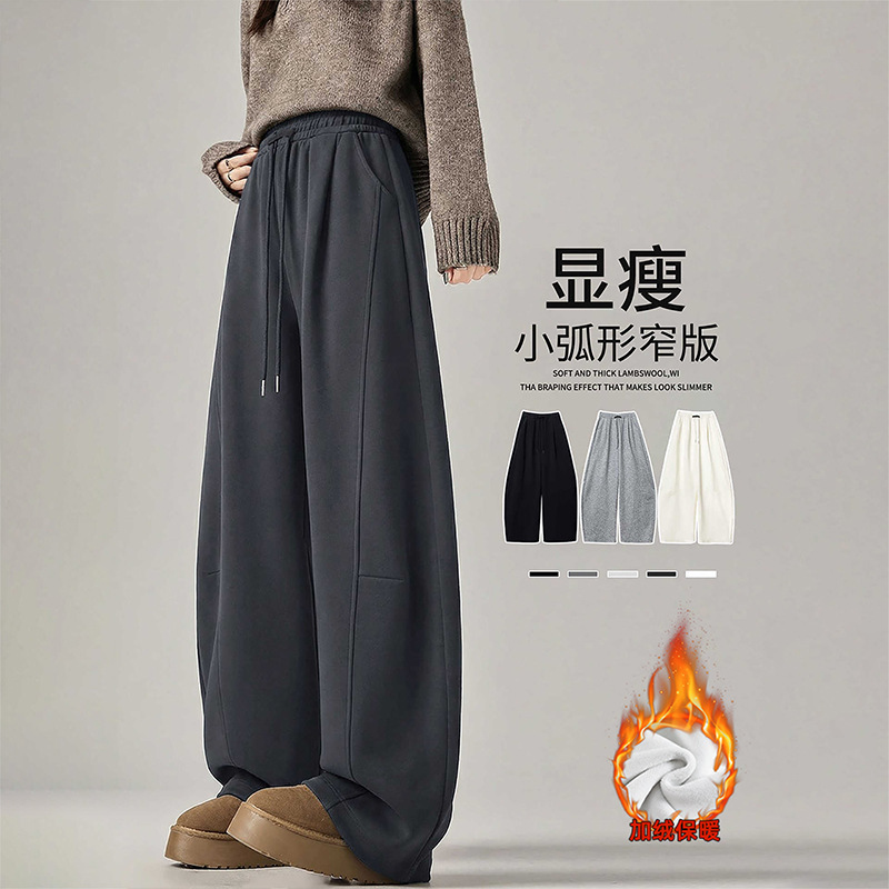 Women's Sports Pants 2026 New Autumn and Winter Style, Petite Plus-Size Wide-Leg Pants, Fleece-Lined, Thickened, Loose Casual Sweatpants