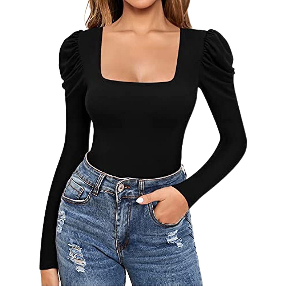 Amazon AliExpress estación independiente nueva venta caliente de las mujeres de cuello cuadrado en forma de T de una sola pieza apretado mono superior
