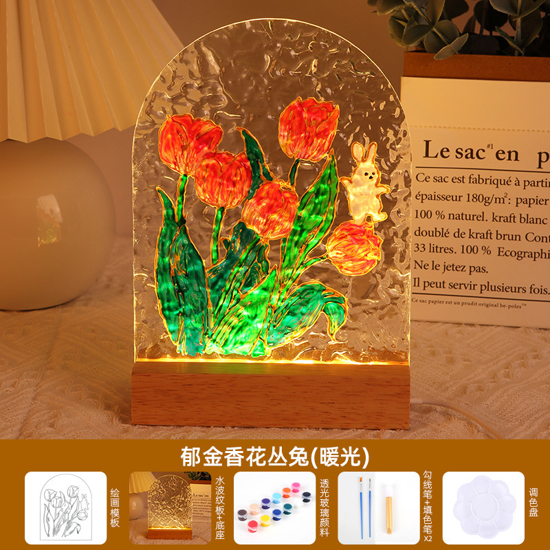 チューリップガラス絵画ナイトライト手作りDIY絵画材料パック水波紋アクリル板中秋節ギフト|undefined