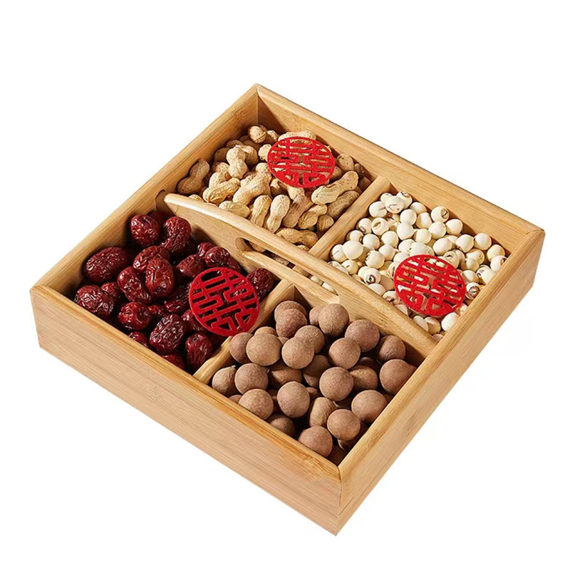 Bamboo Dried Fruit Box Wedding Red Candy Box Wedding Plate Living Room Refreshment Plate Fruit Plate Candy Box Wedding Supplies