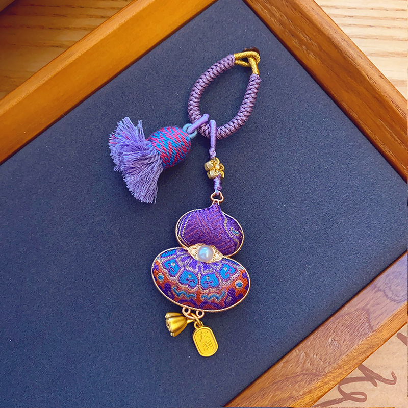【成品】紫八达运名家非遗宋锦葫芦挂件/包挂/车挂双面招财猫吊坠|undefined