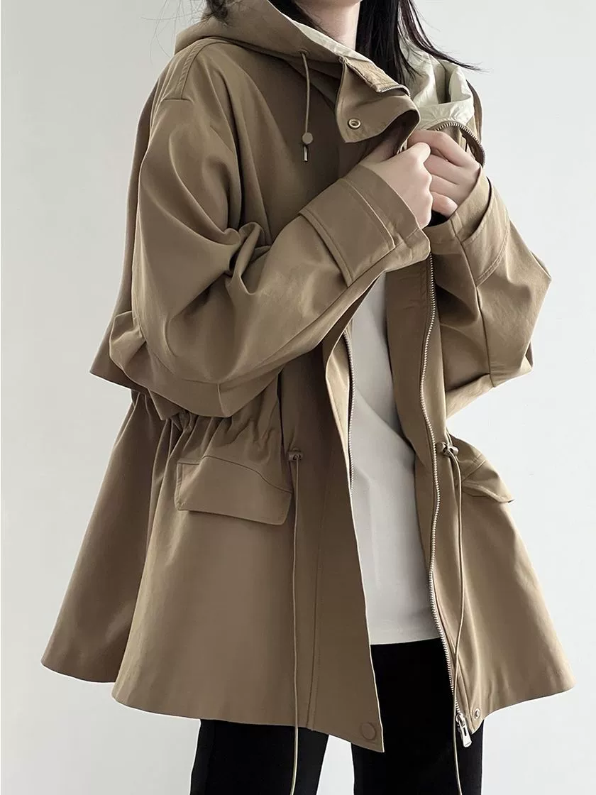 Хаки осеннее trench coat, укороченная ретро-куртка для отдыха, британский стиль, для подростков, оверсайз