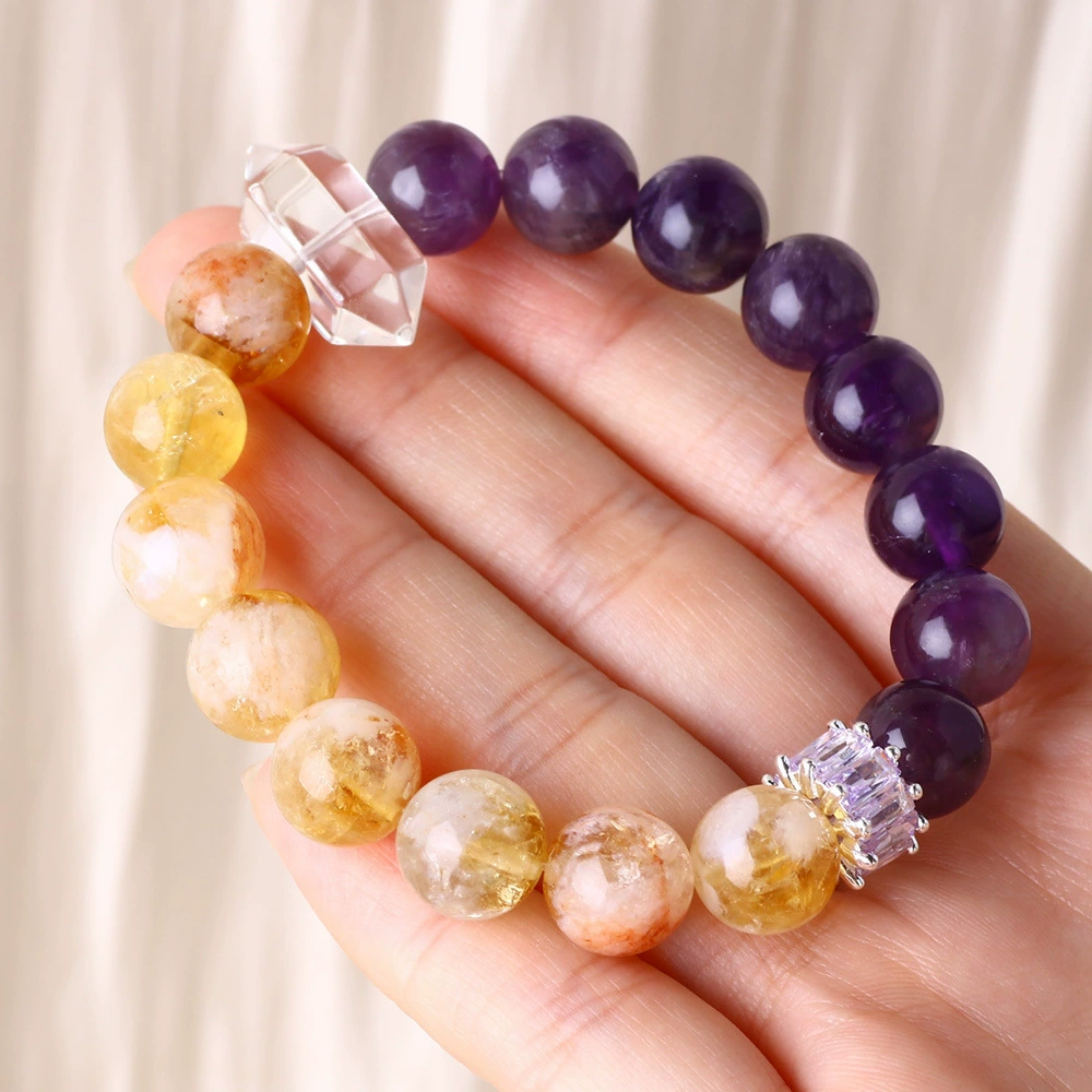 Аметистовый желтый браслет с кристаллами и балансом, двойной заостренный шестиугольный кулон, браслет, дизайн, пара ювелирных аксессуаров, подарок для друзей