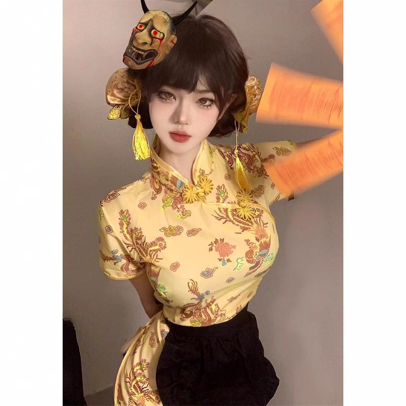 Cos Chinese Girl New Chinoiserie Improved Cheongsam Dress + Skirt Summer New Pure Lust Style Two-Piece Women's Clothing
