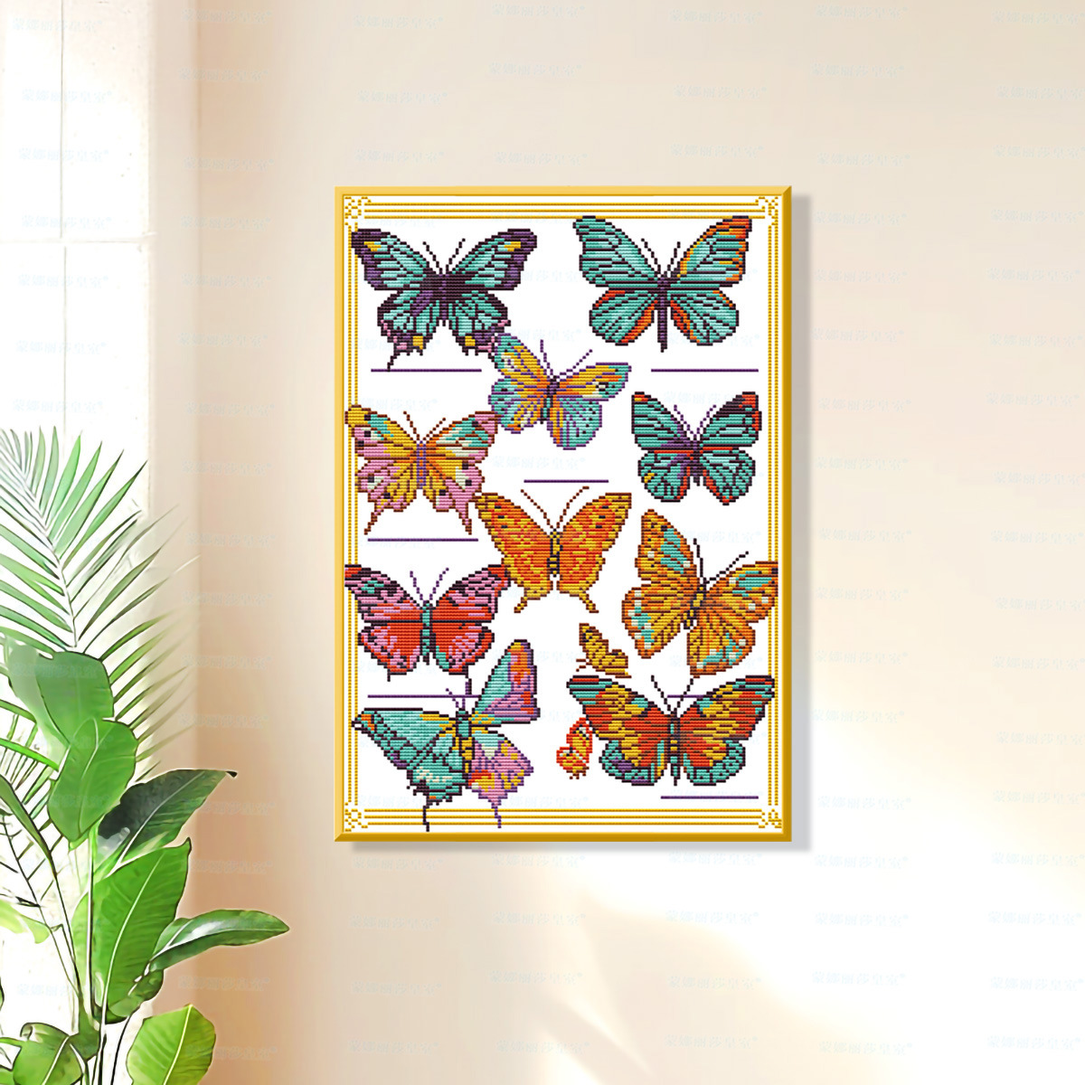 Mona Lisa, mariposas reales, nuevas piezas simples, frescas, bordadas cruzadas hechas a mano.