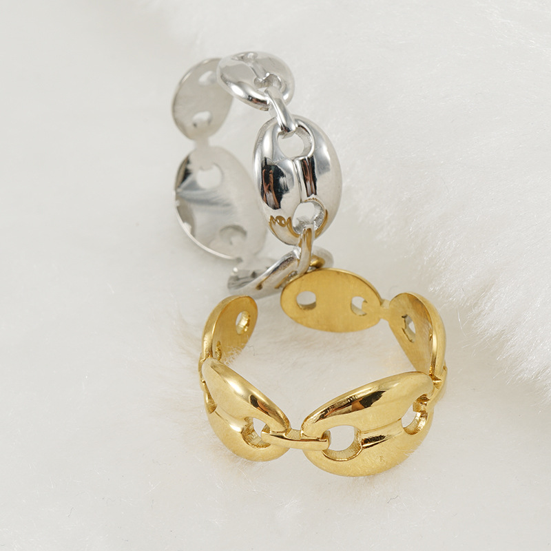 Nuevo europeo y americano nariz de cerdo granos de café ABIERTO abierto titanio anillo de acero hembra 18K Acero inoxidable simple ins anillo femenino