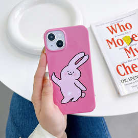 可爱iphone15菲林手机壳粉色兔子13pro亮面全包12印花xsm少女新款