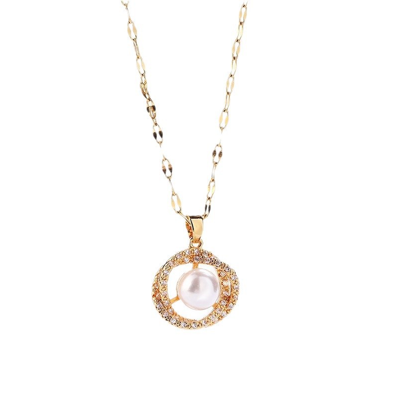 Planetenketting van titaniumstaal met parelhanger voor dames_voghion.com