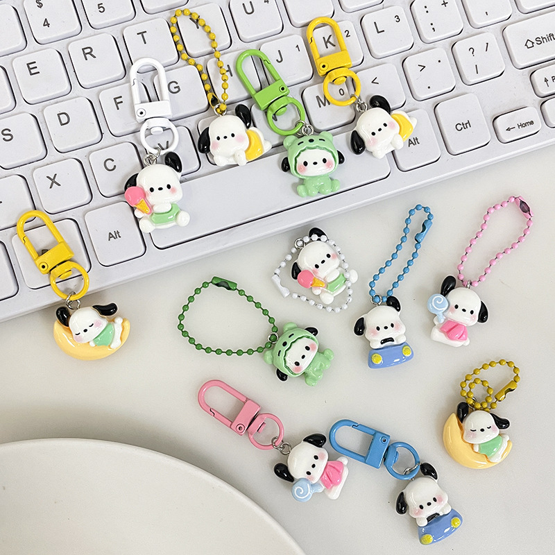 Cartoon Cute Puppy Keychain Pendant Candy Color Sweet Girly Heart Bag Decoration Best Friend Accessory Small Gift