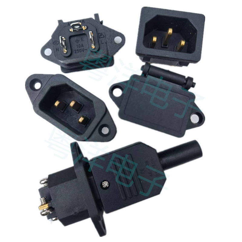 AC电源插座AC-04C带盖品字三竖头防水型插座电动车电饭煲充电母座