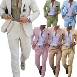 亚马逊欧美两件套西装男士商务日常休闲西服套装绅士气质宴会礼服