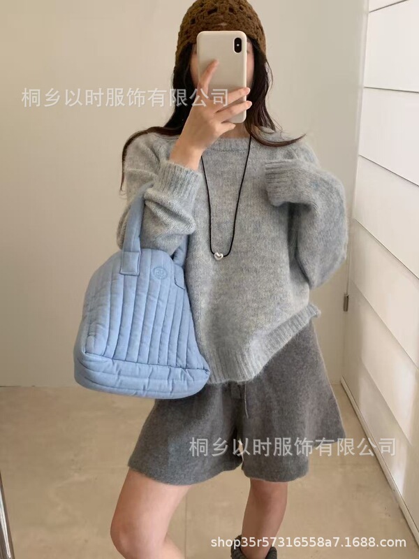 以时 简约韩系软糯彩纱毛衣 25秋冬季圆领套头纯色百搭针织衫 女|undefined