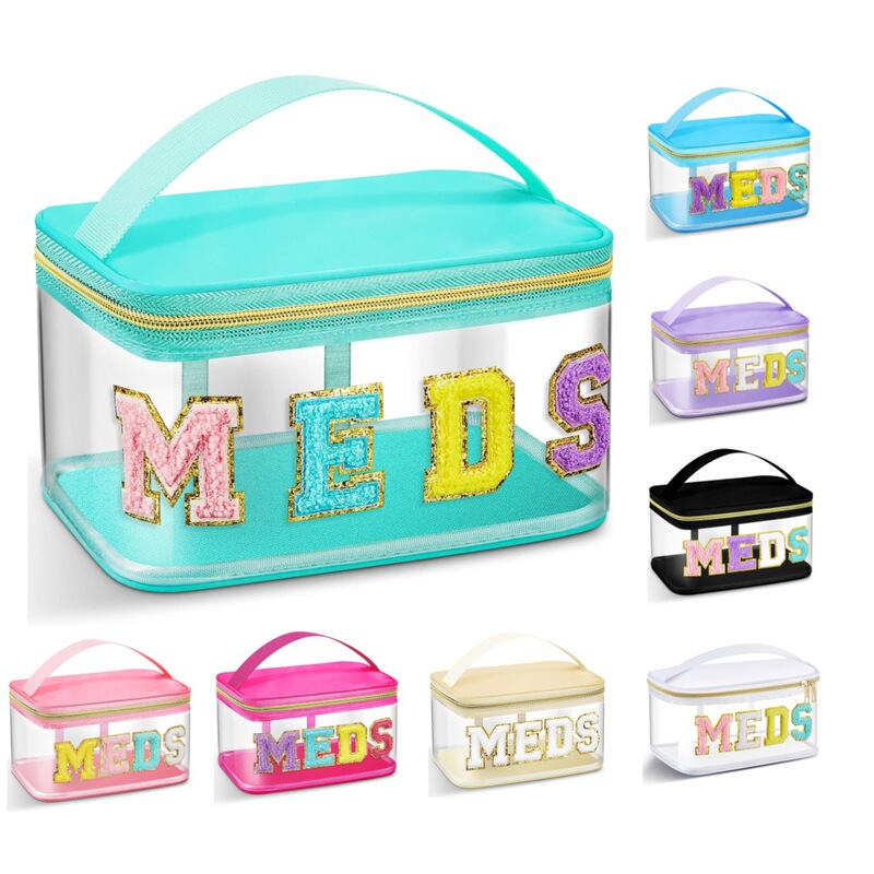 Amazon MEDS 薬箱刺繍文字化粧品袋透明 PVC 収納袋旅行トイレタリーバッグハンドバッグ|undefined