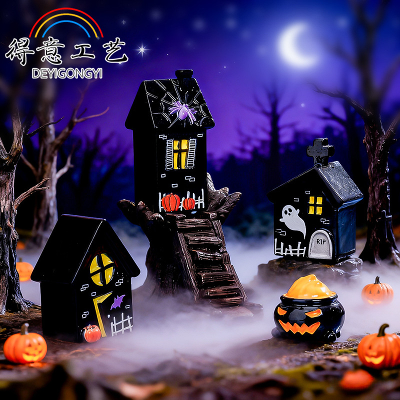 Micro Landscape Creative Halloween Ghost Spider Hut Mini House DIY Resin Crafts Decorative Ornaments
