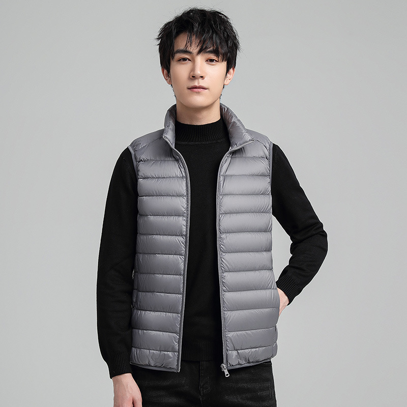 남자의 라이트 다운 조끼 남자의 가을과 겨울 칼라 조끼 남자의 따뜻한 조끼 화이트 오리 다운 재킷 탑