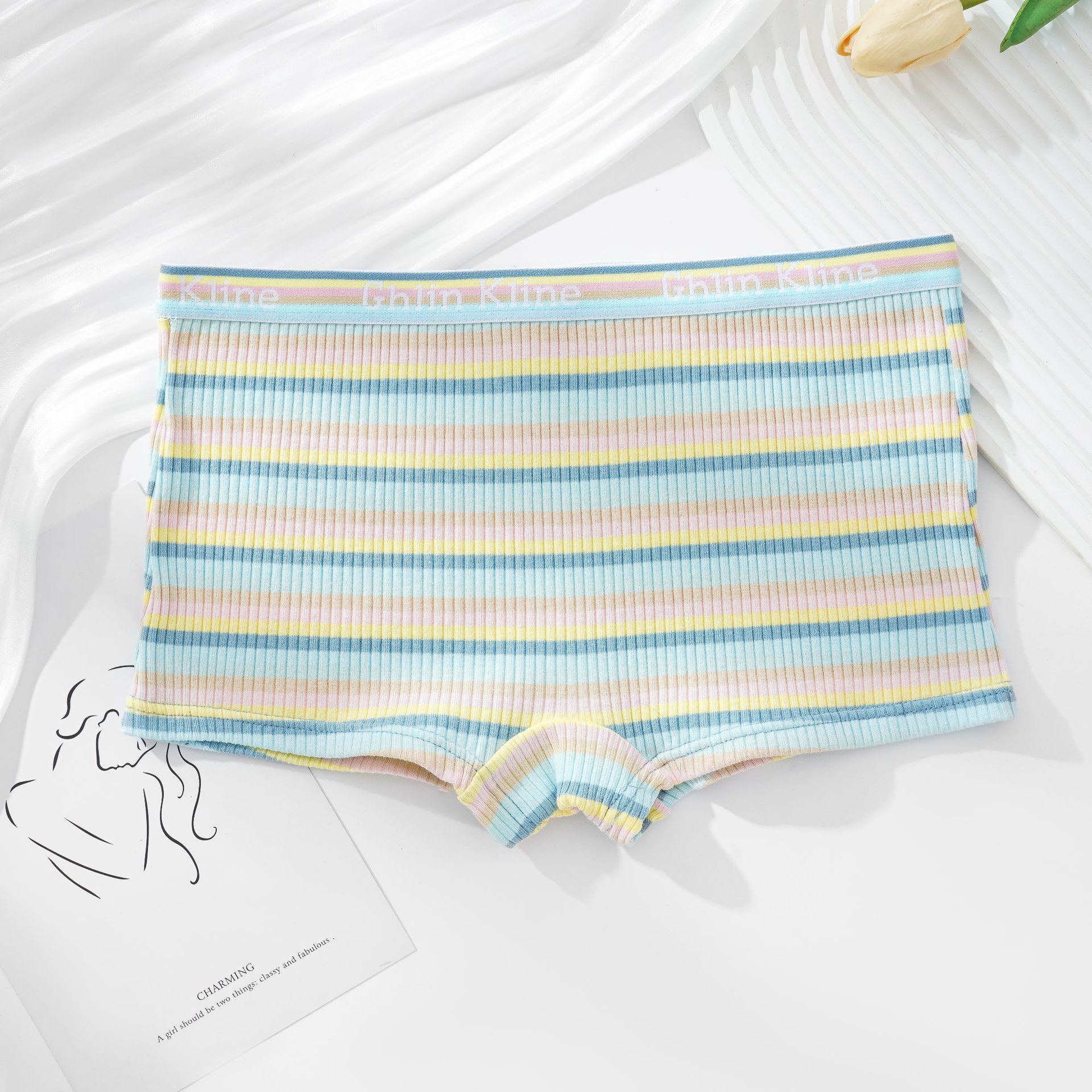 Calzoncillos Boxer a rayas retro Calzoncillos Boxer de cintura media para mujer moda europea y americana más ropa interior de algodón ropa interior sin exposición