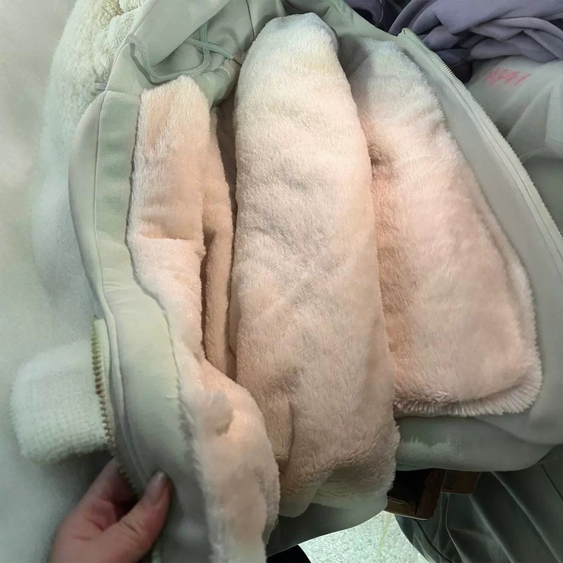 fleece-lined Sweatshirt Coat Women's Autumn and Winter Super Thick Winter New Winter Thickened Green Lamb Plush Couple's Cotton-padded Coat