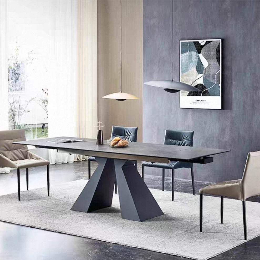 Italian Imported Slate Dining Table Retractable Modern Simple Light Luxury Household Small Apartment Induction Cooker Bright Dining Table and Chairs