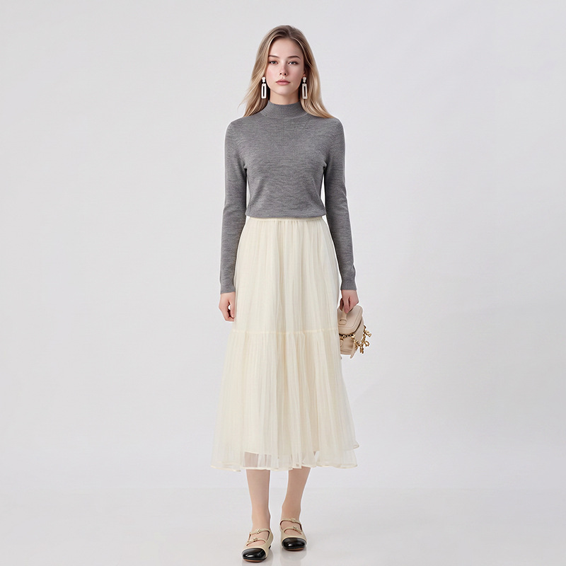 Machine Washable Factory Wholesale Gray Half-Turtleneck Long-Sleeve Pullover Yangzi Wool 100% Knitted Sweater Base Layer