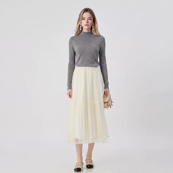 Machine Washable Factory Wholesale Gray Half-Turtleneck Long-Sleeve Pullover Yangzi Wool 100% Knitted Sweater Base Layer