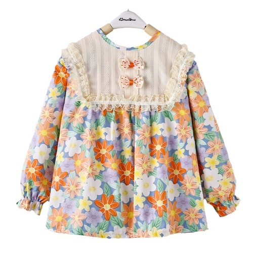 Children's Long-Sleeve Pure Cotton Overalls Direct Sale from Factory, Stylish for Girls, Baby Anti-Stain Protective Clothing, Eating Apron for Infants