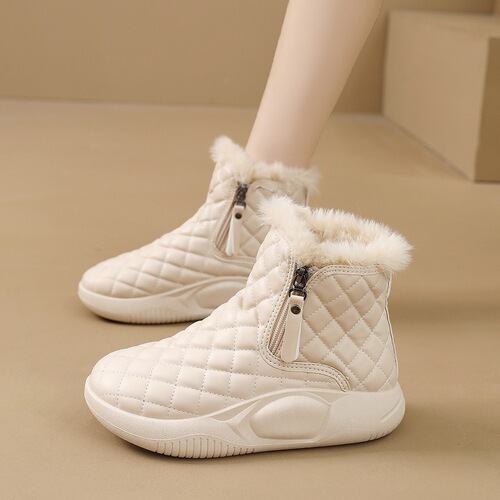 Leather Short Boots Winter Korean Style Fashion Women's Boots Fleece Soft Sole Snow Boots Warm Cotton Boots
