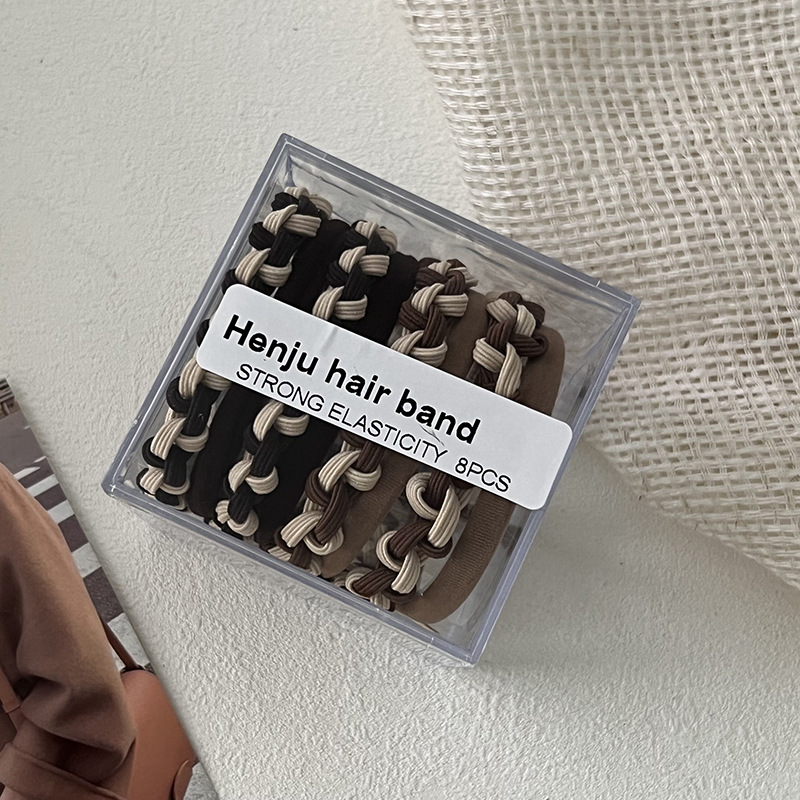 Anello per capelli intrecciato in scatola, corda per capelli senza cuciture, nuovo stile, elegante, semplice, elastico per capelli da ragazza, accessori per capelli_voghion.com