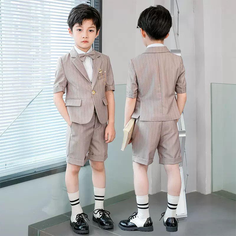 男童礼服帅气套装春夏条纹款儿童小西装六一钢琴主持花童演出服夏