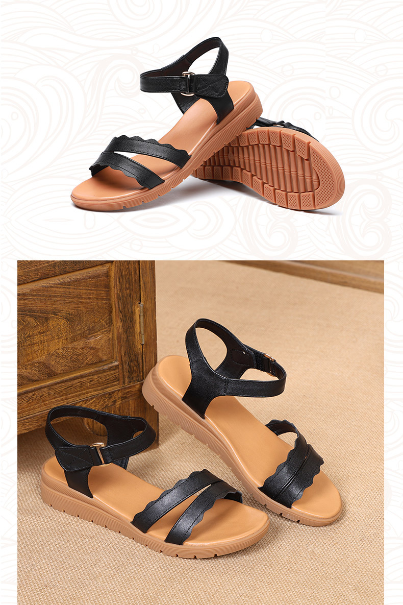 Sandal nữ đế bằng da thật chống trơn trượt, đế mềm thoải mái — màu be chi tiết 20