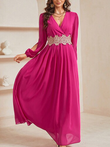 New European and American Long Dress for Evening Events—V-Neck Dress for Women, Waist-Slimming, Slimming, Elegant, and Graceful Evening Gown