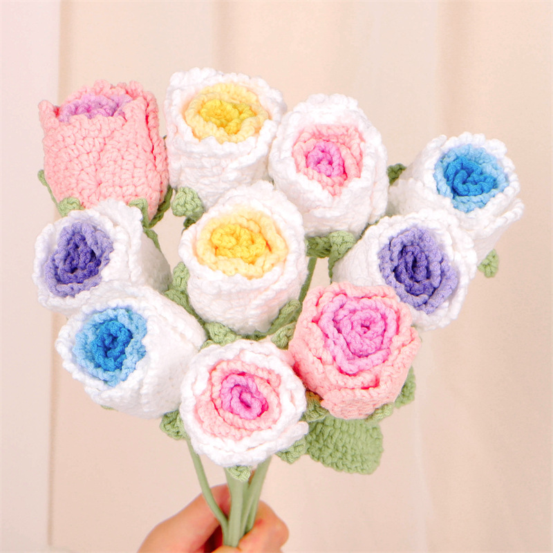 New hand-knitted large bouquet of wool micro-hook artificial flower desktop decoration artificial flower finished product hand-knitted flower pic 8