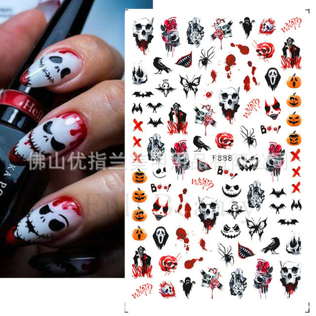 クロスボーダー新しいネイルアートステッカー ins ヨーロッパとアメリカのハロウィン発光漫画ゴーストカボチャコウモリ粘着ネイルステッカー|undefined