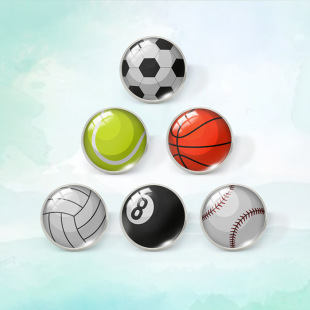 Cross-border 2024 sports equipment brooch basketball football Black 8 pin baseball time gem glass badge collar pin