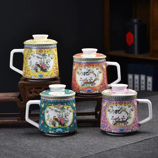 Suet Jade Porcelain Enamel Color Office Cup Ceramic Water Cup Personal Cup Mug Chinese Meeting Tea Cup Gift LOGO